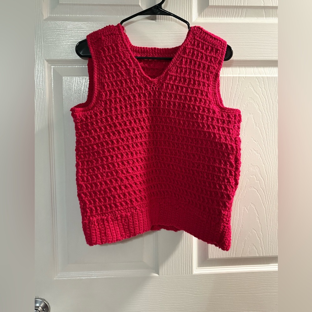 Handmade Crochet Sweater Vest Pink-Red